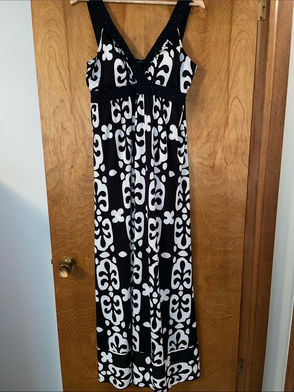 INC International Concepts Black and Cream Patterned V-Neck Maxi Dress, XL